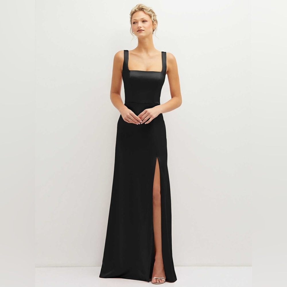 THREAD Augusta Satin Maxi Dress Large Black Charmeuse Slit Bridesmaid TH126 FLAW